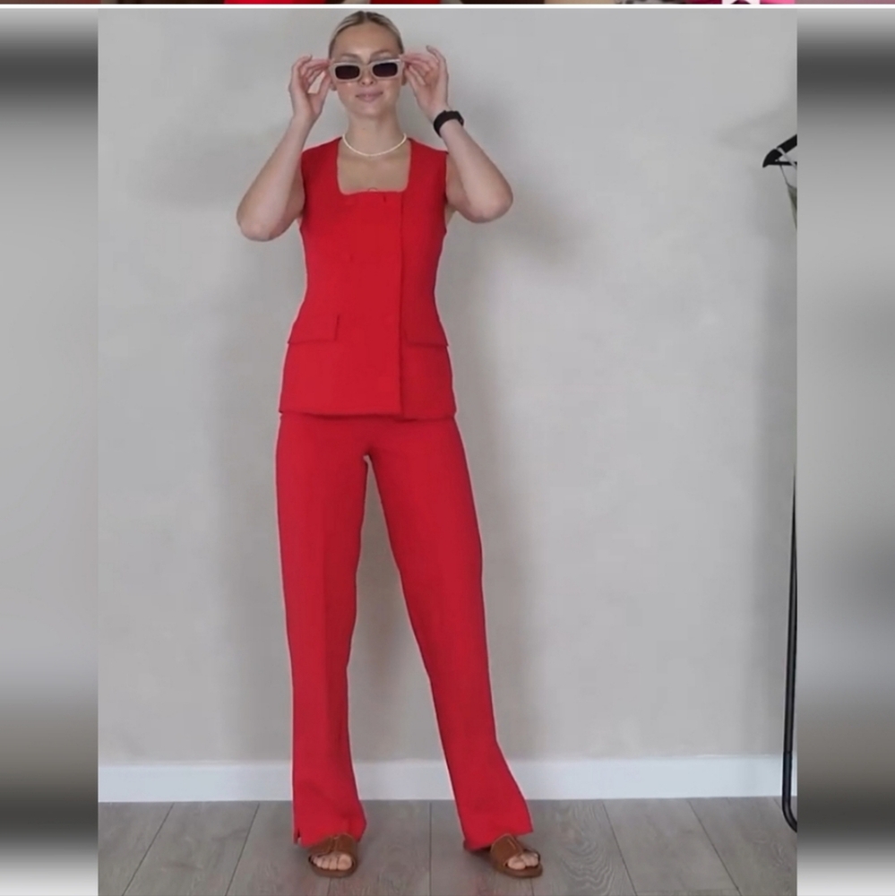 Zara 2 PC Set  Vest & Pants Red size XS and S - Picture 10 of 16
